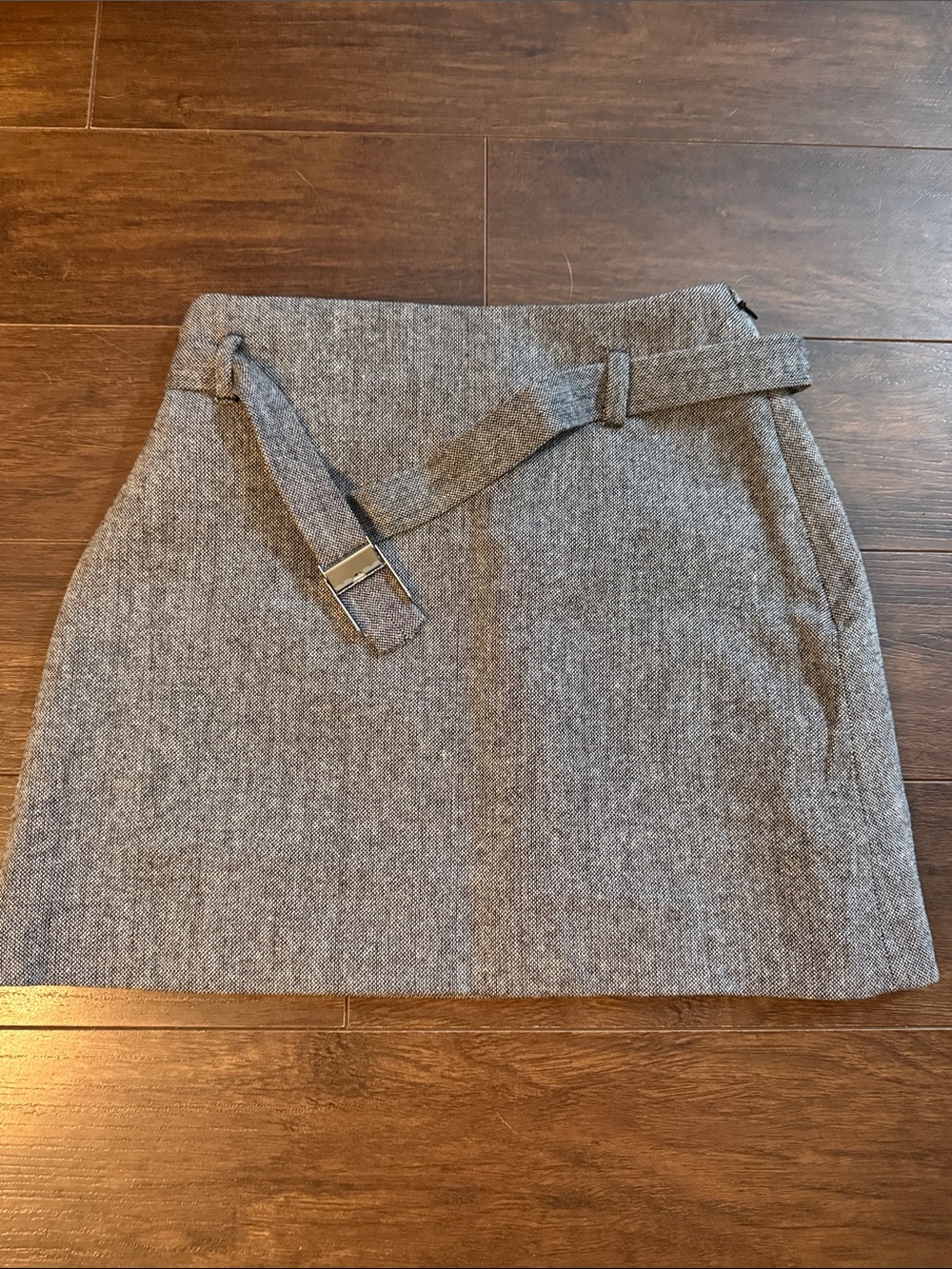 H&M Gray Tweed Mini Skirt with Fabric Belt